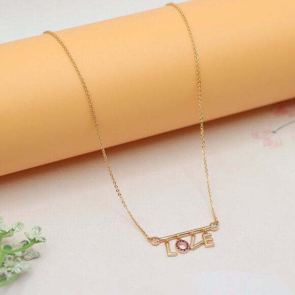 Dainty Rose Gold LOVE Pendant Necklace with Adjustable Chain, XPNL0203 - Picture 9 of 13